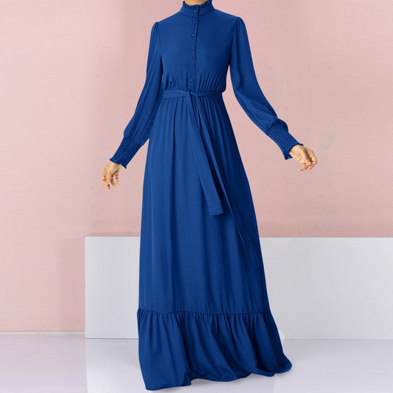 Oto o 2024 mujeres Vintage vestido largo Casual manga larga cuello