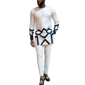 African Ethnic Style Men 2 Pieces White Dashiki Male Suit Outfit ...
