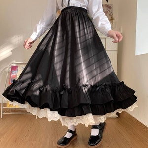 Japanese Solid Color Double Layer Vintage French Ruffled A-line Skirt ...