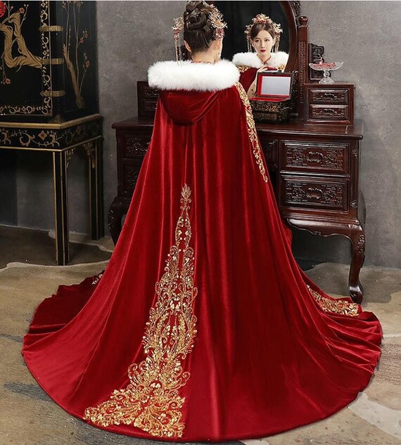 Gold Appliques Wedding Wrap Velvet Bridal Cape Coat Jacket - Etsy