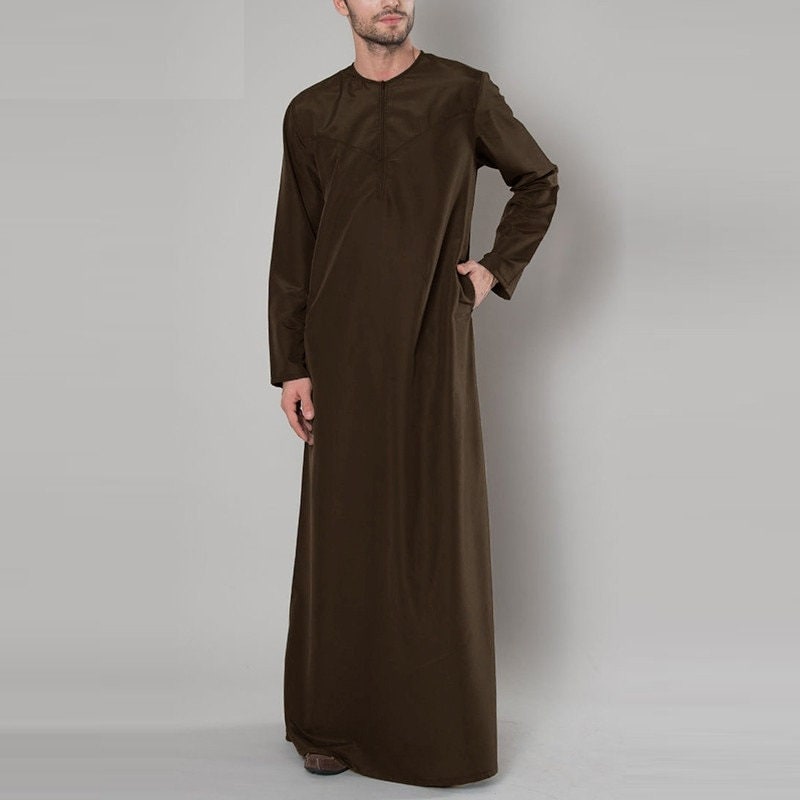Islamic Arabic Muslim Kaftan Men Long Sleeve Zipper Loose | Etsy