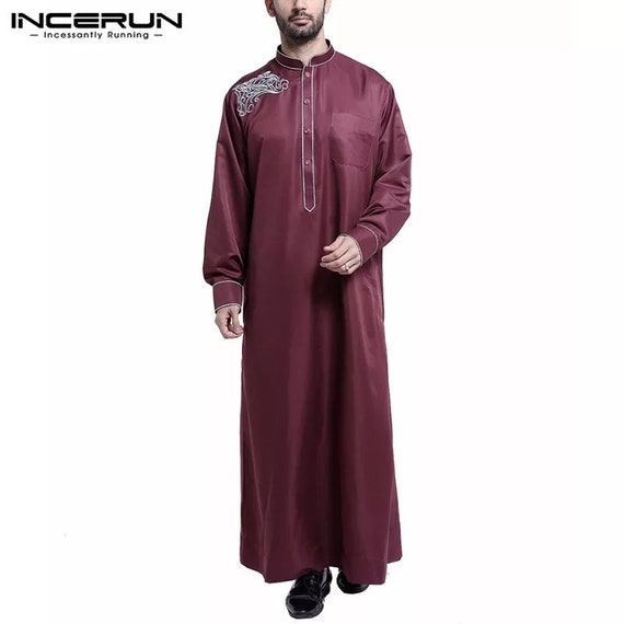 Solid Color Islamic Arabic Kaftan O Neck Vintage Irregular Muslim Caftan Men Loose Streetwear Robes
