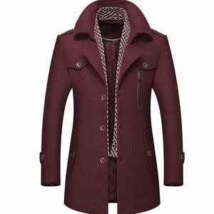 2023 Winter Men's Solid Color Woolen Windbreaker Coat: Sleek Single ...