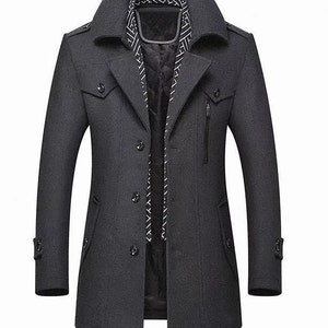 2023 Winter Men's Solid Color Woolen Windbreaker Coat: Sleek Single ...