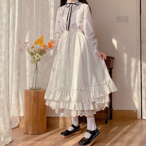 Japanese Solid Color Double Layer Vintage French Ruffled A-line Skirt ...