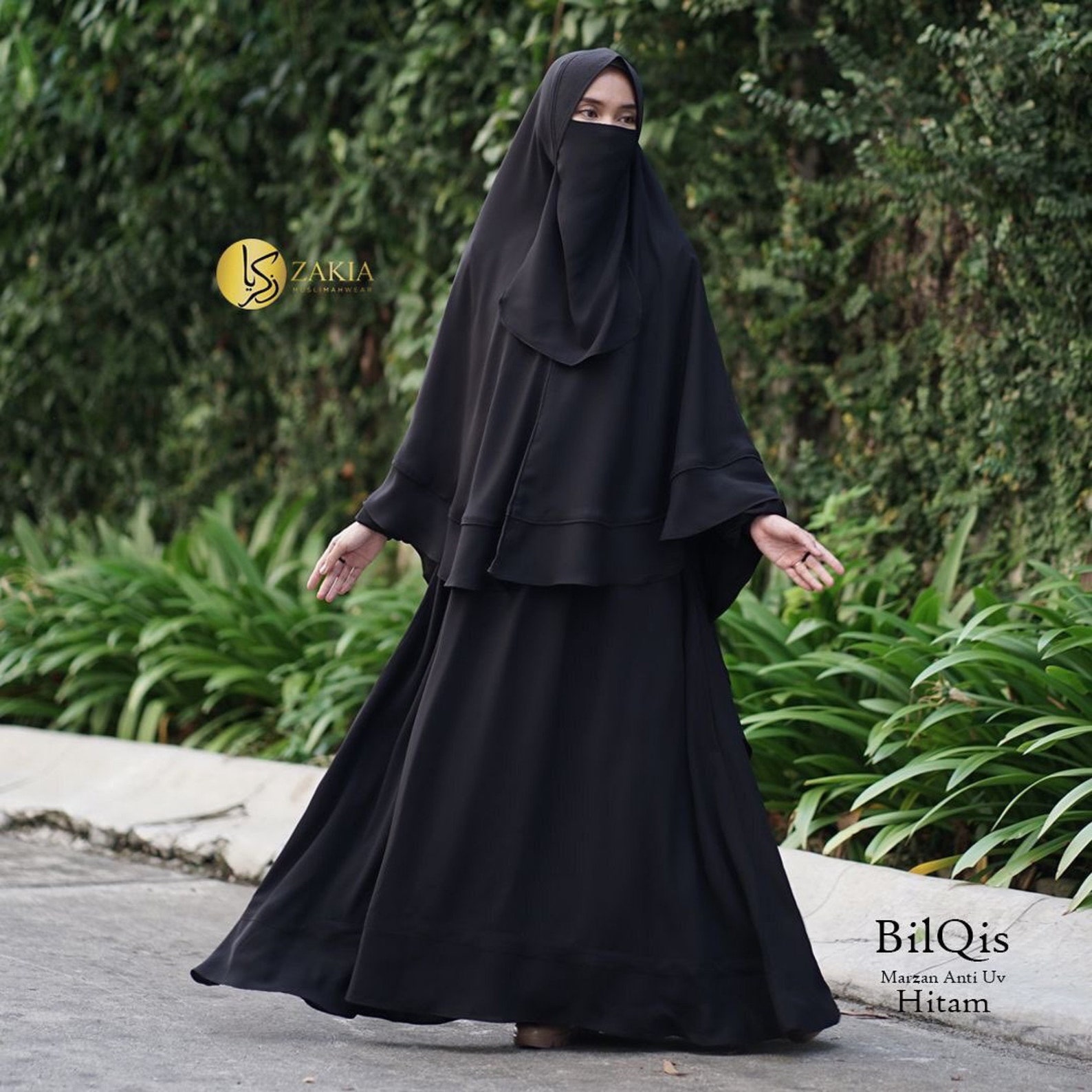 Jet Black Anti UVA Set Abaya Niqab  Bandana or Half Niqab  