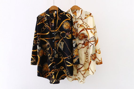 Fashion Chained Casual Oversize Women Blouses 2020 Spring Chiffon