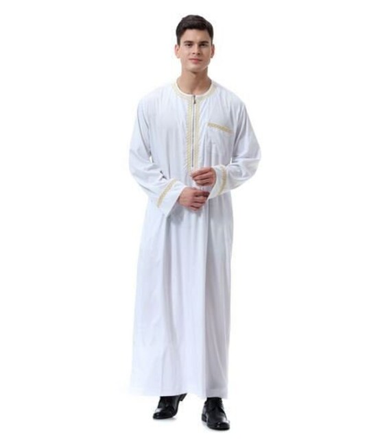 Solid Color Islamic Arabic Kaftan O Neck Vintage Irregular Muslim Caftan Men Loose Streetwear Robes