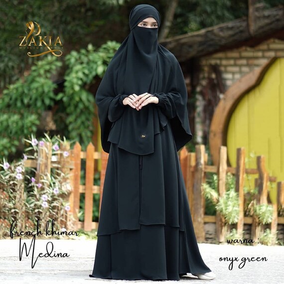 Dark Onyx Green Anti uv Transformer French Khimar Abaya Half Niqab