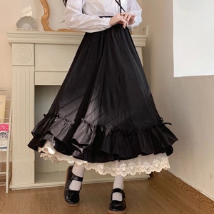 Japanese Solid Color Double Layer Vintage French Ruffled A-line Skirt ...