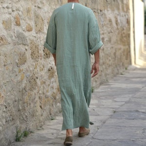 Islamic Traditional Jubba Thobe Men Abaya Linen Muslim Robes Dubai ...