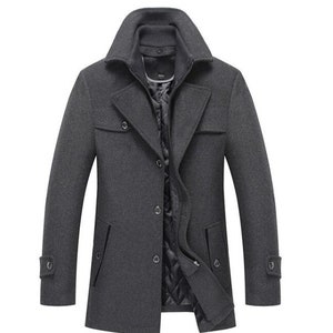 2023 Winter Men's Solid Color Woolen Windbreaker Coat: Sleek Single ...