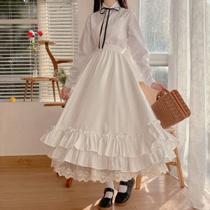 Japanese Solid Color Double Layer Vintage French Ruffled A-line Skirt ...