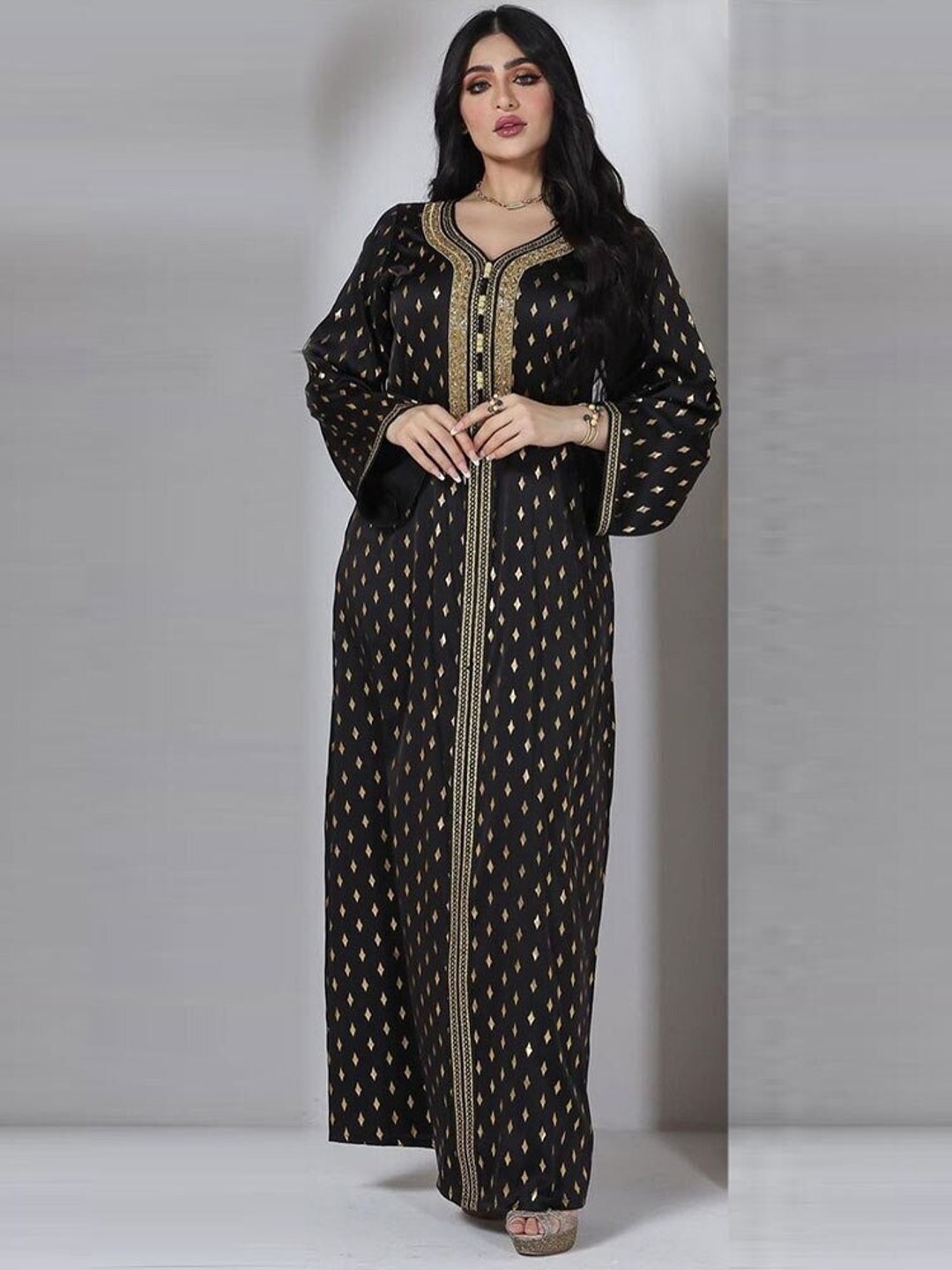 Diamond Abaya Arab Evening Long Dress Women Gold Stamping - Etsy