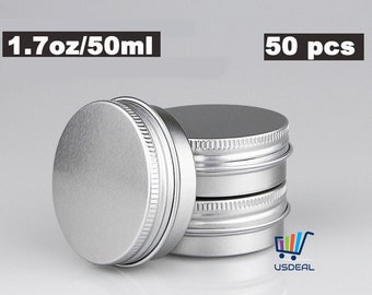 50PCS 1.7oz/50ml  aluminum tins Small Screw Round Lip Metal tins Storage Jar Balm Container&Lid