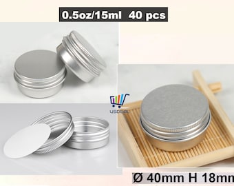 40 Sets 0.5oz/15ml Silver Aluminum Tin Container,Small Screw Round Lip Metal Tin Storage Jar, Travel Tin with Lid,Favor Tin,Lip Balm Tin