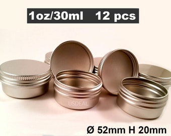 12PCS 1oz Silver Aluminum Tin Small Sample Container Screw Round top Metal tins Storage Jar Lip Balm,salves Container with Lid ,Salve Tin