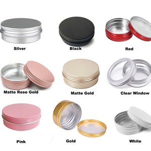 Aluminum Tin Pocket sized Screw top Metal Tin Container with Lid, Reusable DIY Storage Jar, Hand Body Cream Silver, Black