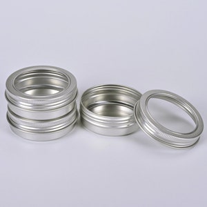 Silver Aluminum Round Tin Container With Screw Top clear window  Refillable Storage Jar| Nail Art Container, Travel Tin