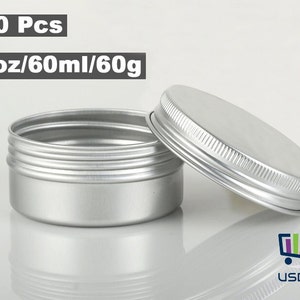 60PCS 2oz/60ml Aluminum Tin Container,Screw Round Top Metal Tin Storage Jar Travel Tin Container with Lid,Salve Candle Lip Blam shampoo bar