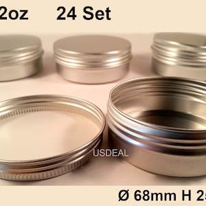 Screw Top Aluminium Tin,Round Metal Travel Tin Storage Jar, Tin Can, Mini Tin Eco Friendly, Shampoo Bar,Soap Tin, Lip scrub,2 oz/ 24 Pack