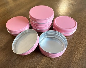 12PCS 2oz/60ml/60G Aluminum Tin,Screw Round top Metal tins with Lid ,Small Container Storage Jar Lip Balm,Salve tin,Travel Tin,Pink