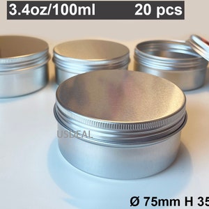 Silver Aluminum Tin,Small Screw top Round Metal Tin,Travel Tin,Soap Tin,salve Storage Jar Container with Lid,shampoo bar 3.4oz/100ml 20 Pack