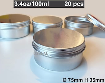 Silver Aluminum Tin,Small Screw top Round Metal Tin,Travel Tin,Soap Tin,salve Storage Jar Container with Lid,shampoo bar 3.4oz/100ml 20 Pack