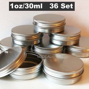36 Sets 1oz/30ml  Silver Aluminum Tin,Small Screw Round Lip Metal Tin Storage Jar Balm Container Lid