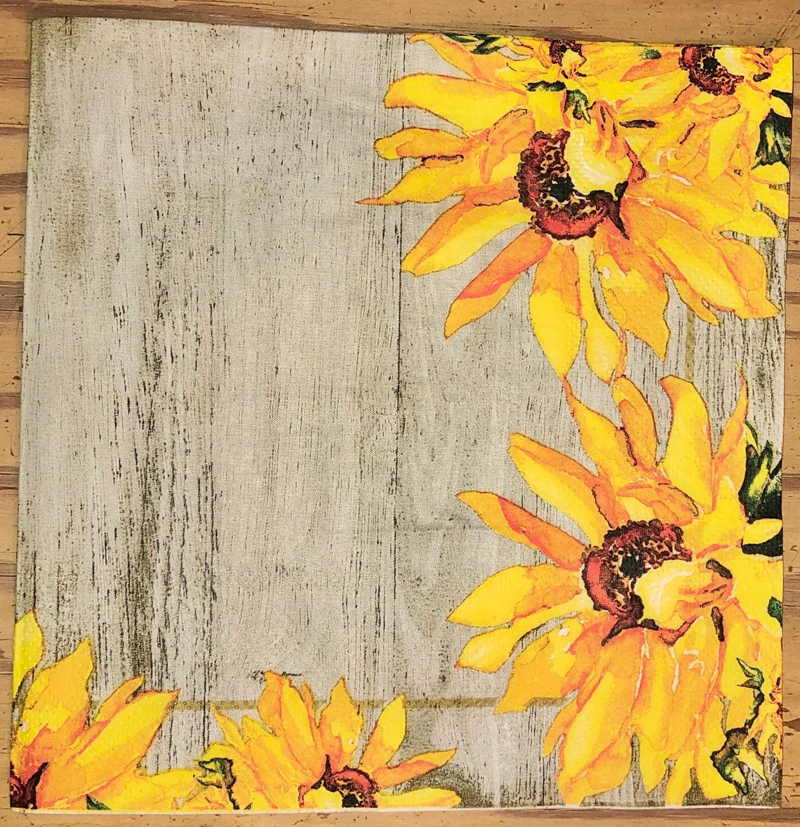 2 Sunflowers on Barn Wood Paper Decoupage Napkins Etsy