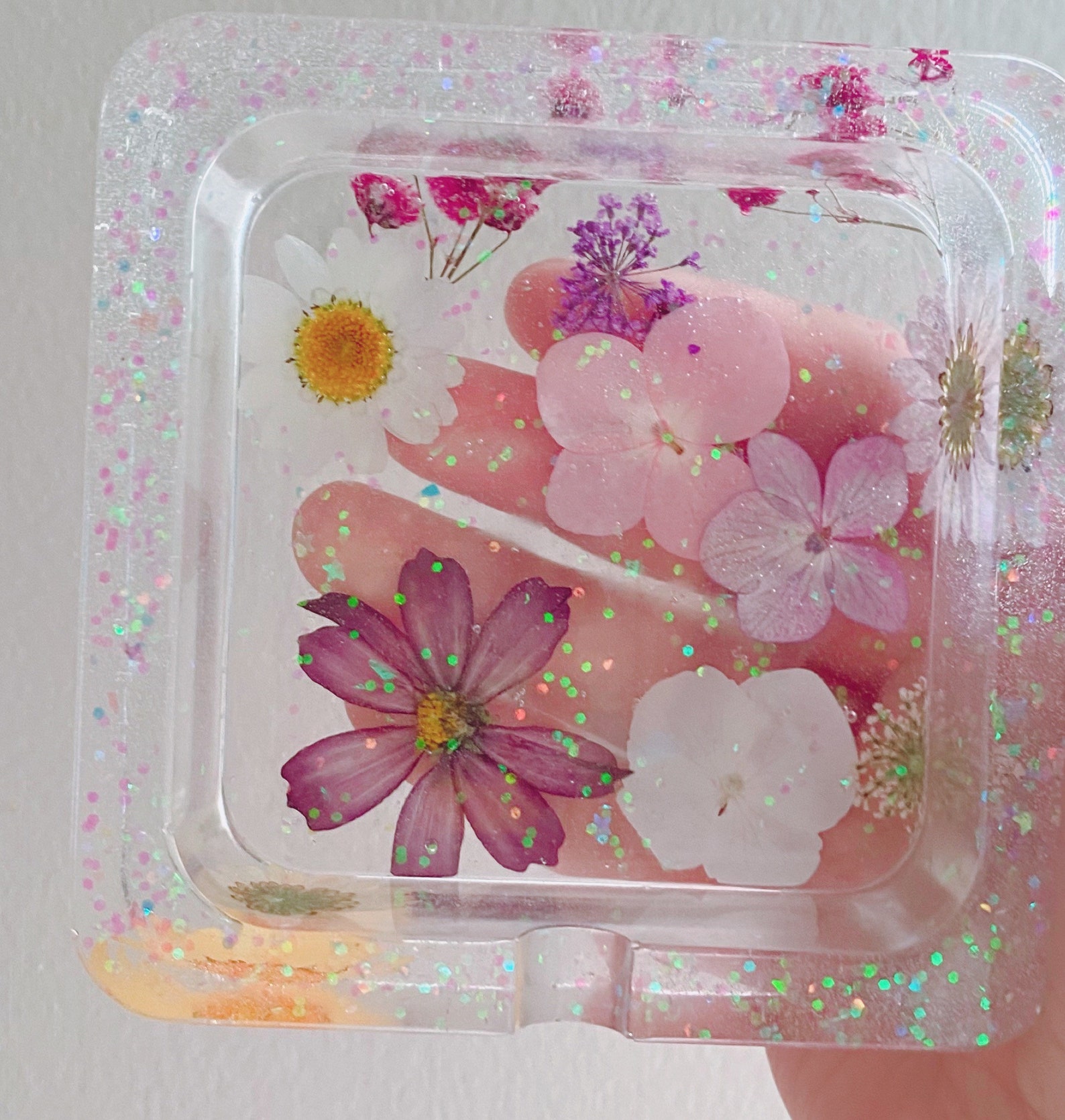 Clear resin ashtray pressed dried flowers and chunky glitter Etsy