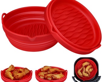 Doublures de friteuse à air en silicone 2PCS, doublures en silicone pliables pour friteuse à air de 7,5 pouces, doublures réutilisables pour friteuses à air (pour 3,5 à 6 QT)