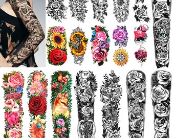 TemporaryTattoo Full Arm 8 Sheets and Half Arm Shoulder Tattoos 10 Sheets Waterproof LastingTattoo Stickers for Girls or Women (22.83"X7.1")