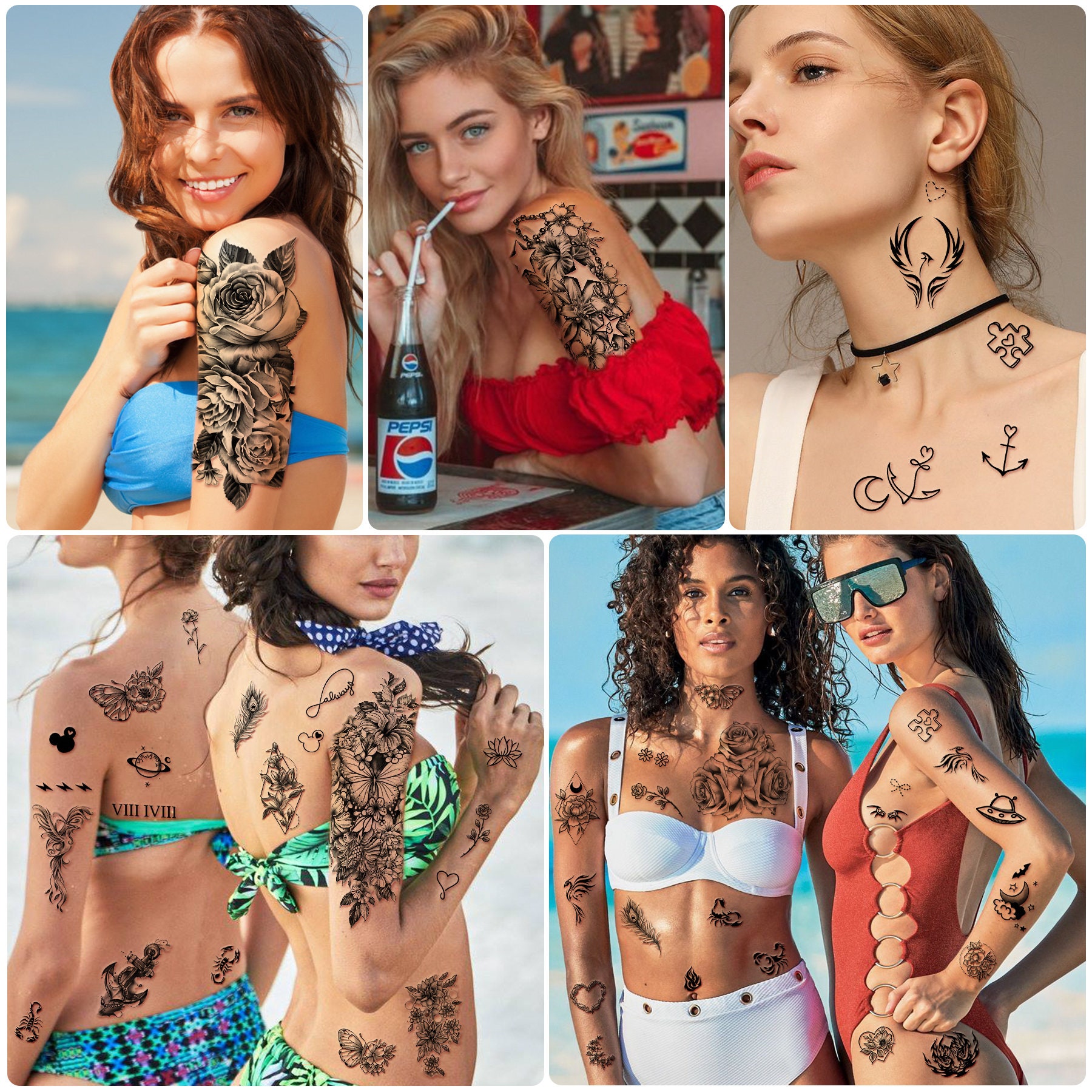 Kaufe Wasserdichte Tattoo-Aufkleber, Tierblumen und Pflanzen