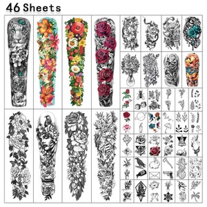 46 Sheets Extra Size Full Arm Temporary Tattoo Half Arm Temporary Tattoos  Butterfly Bird Snake Jewel, Fake Tattoos That Look Real