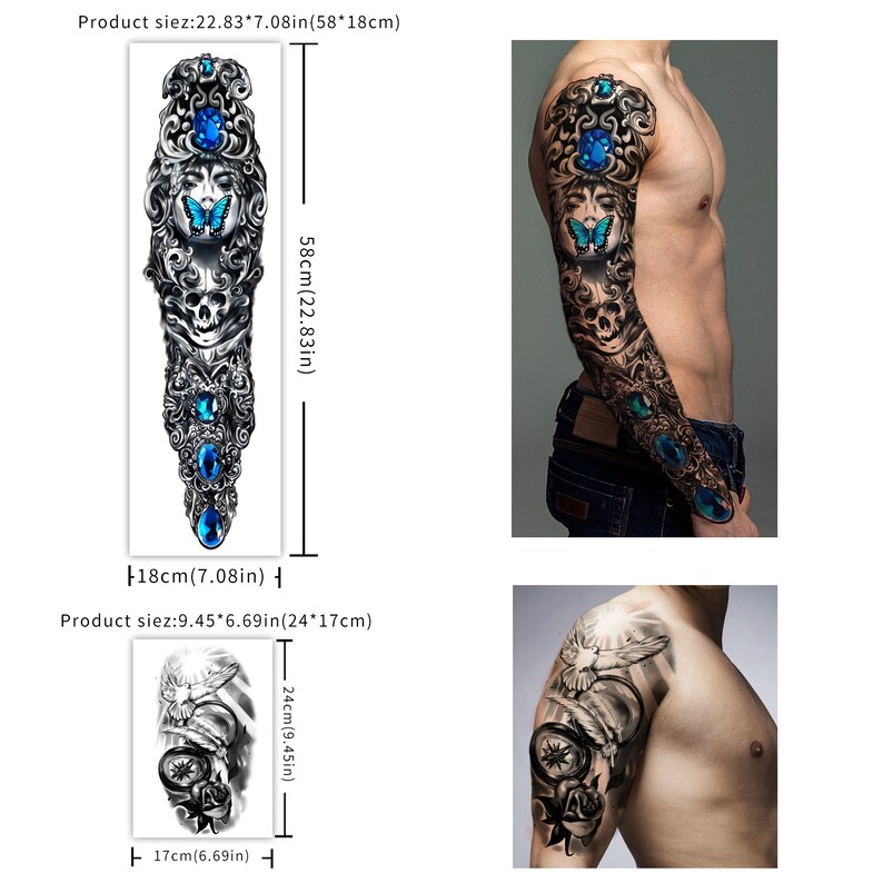 Extra Large Waterproof Temporary Tattoos 8 Sheets Full Arm - Etsy