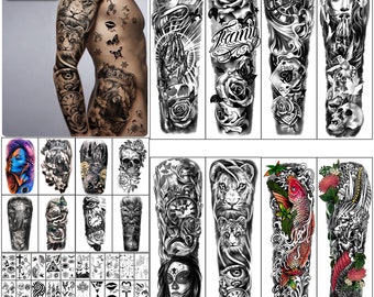 Extra Large Full Arm Waterproof Temporary Tattoos 8 Sheets and Half Arm Shoulder Tattoo 8 Sheets, Tiny 30sheets Lasting Tattoo Stickers