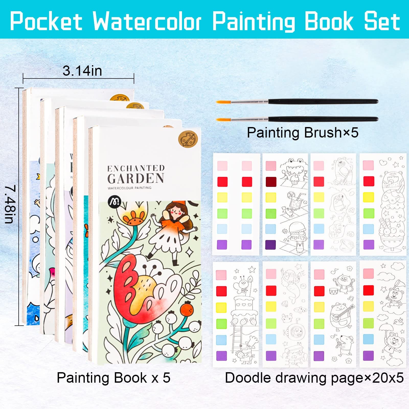 Pocket Watercolor Painting Book Travel Paint Kits for Kids with Brush  Bookmarks