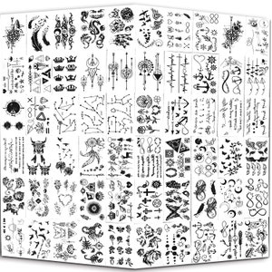 Yazhiji Tiny Waterproof Temporary Tattoos - 60 Sheets, Moon Stars Constellations Music Compass Anchor Words Lines Flowers for Men and Women.