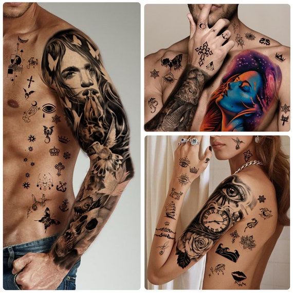 Cheap Tribal Totem Temporary Tattoo Sleeve For Men Women Adult Fake Flower  Shoulder Tatoos Sticker Black Skull Tattoos Big Full Arm | Joom