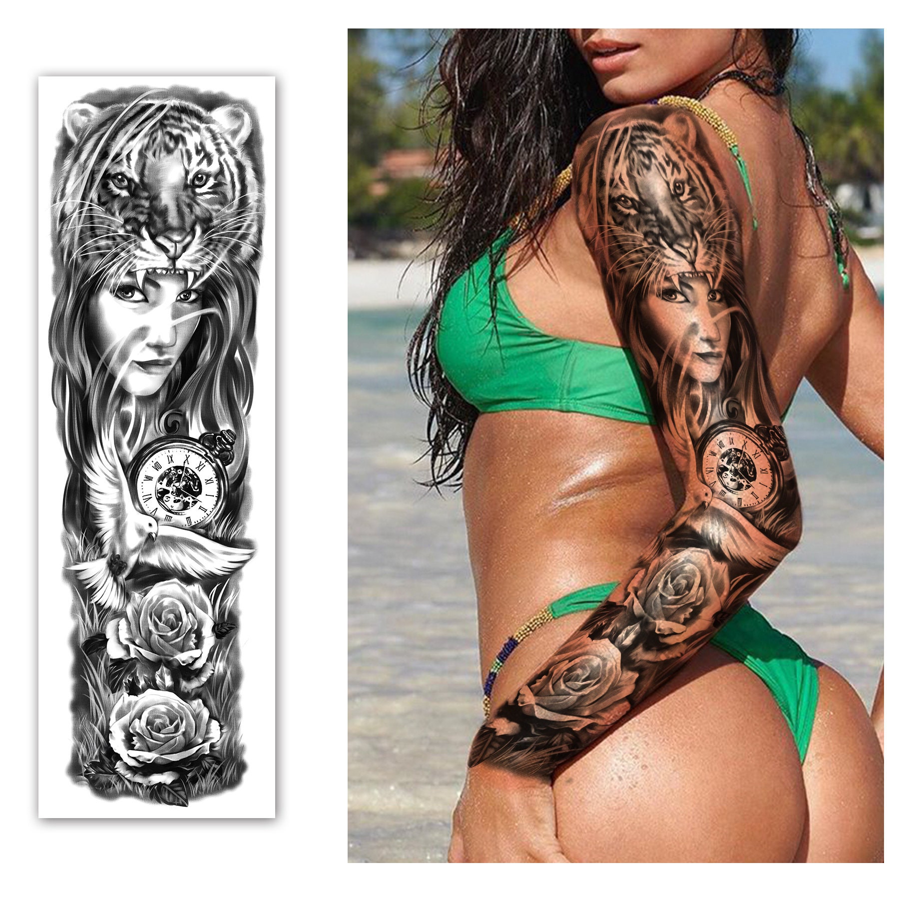 HOWAF Tatuaggi temporanei impermeabili 8 fogli extra large tatuaggi finti  braccio completo e 3 fogli adesivi tatuaggio mezzo braccio tattoo  temporanei