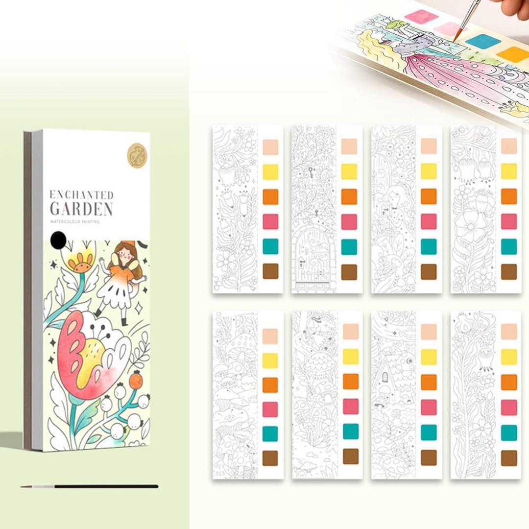 6 Colors 20Sheet Solid Watercolor Coloring Book Paint Set Water Color  Pigment & Paint Brush Children Diy Bookmark Art Supplies