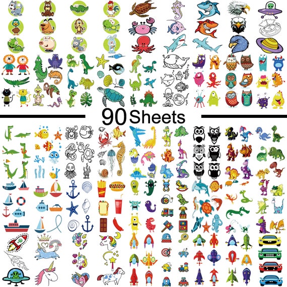 90 Sheets Waterproof Temporary Tattoos for Kids Temporary - Etsy