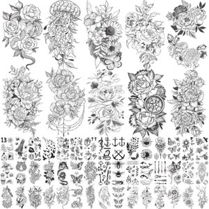 Yazhiji 70sheets Waterproof Temporary Tattoo for Girls 10sheets Larger Half Arm Fake Tattoos for Men or Women And 60 sheets Tattoo Sticker