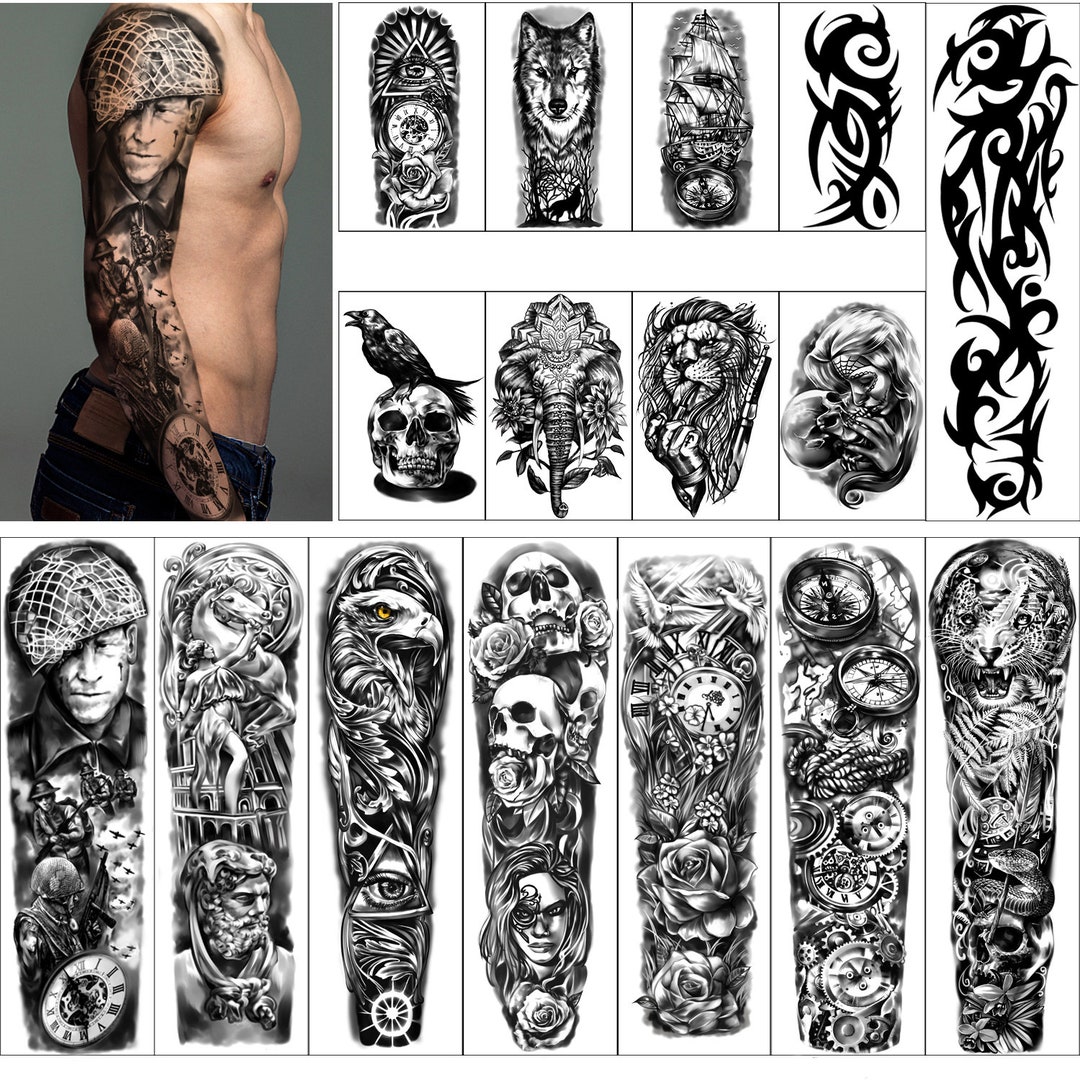 Full Arm Temporary Tattoos 8 Sheets and Half Arm Fake Tattoos 8 Sheets ...