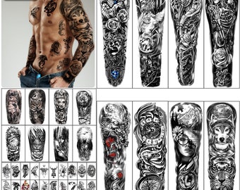 46 sheets Full Arm Skull Temporary Tattoos For Men Half Arm Shoulder Angel Tattoo for Ladies Fake Waterproof Tattoo Stickers For Adult