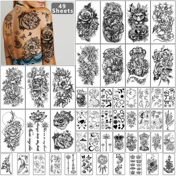 49 Blatt Schwarz Halbarm Wasserdicht Temporäres Tattoo Für Erwachsene Männer un 