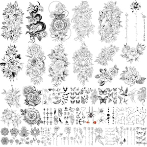 Yazhiji 49 sheets large sexy flowers collection waterproof temporary tattoos lasting fake tattoos for women and girls.