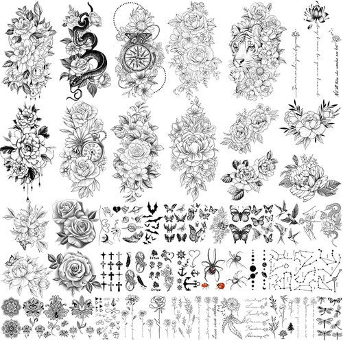 Yazhiji 40 Sheets Waterproof Temporary Tattoos Large Flowers - Etsy