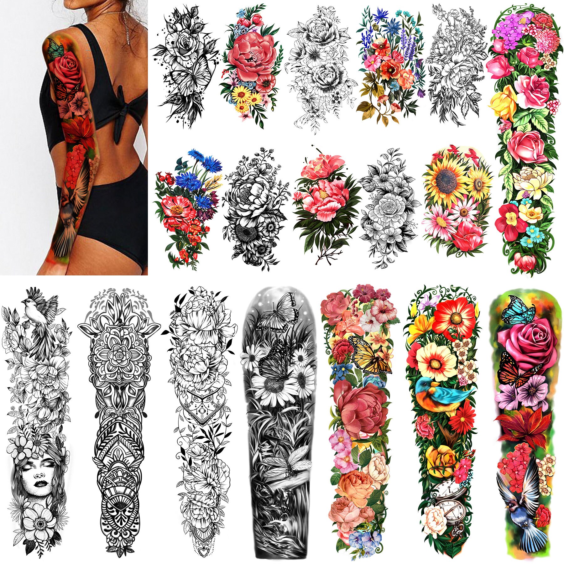 Full Arm Waterproof Temporary Tattoos 8 Sheets and Half Tattoo - Etsy